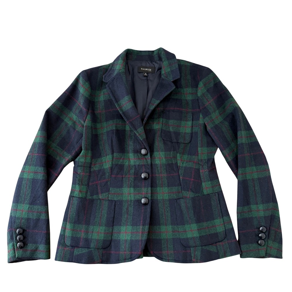 Talbots Black Watch Plaid Wool Blazer 10 Preppy Academia Old Money Heritage